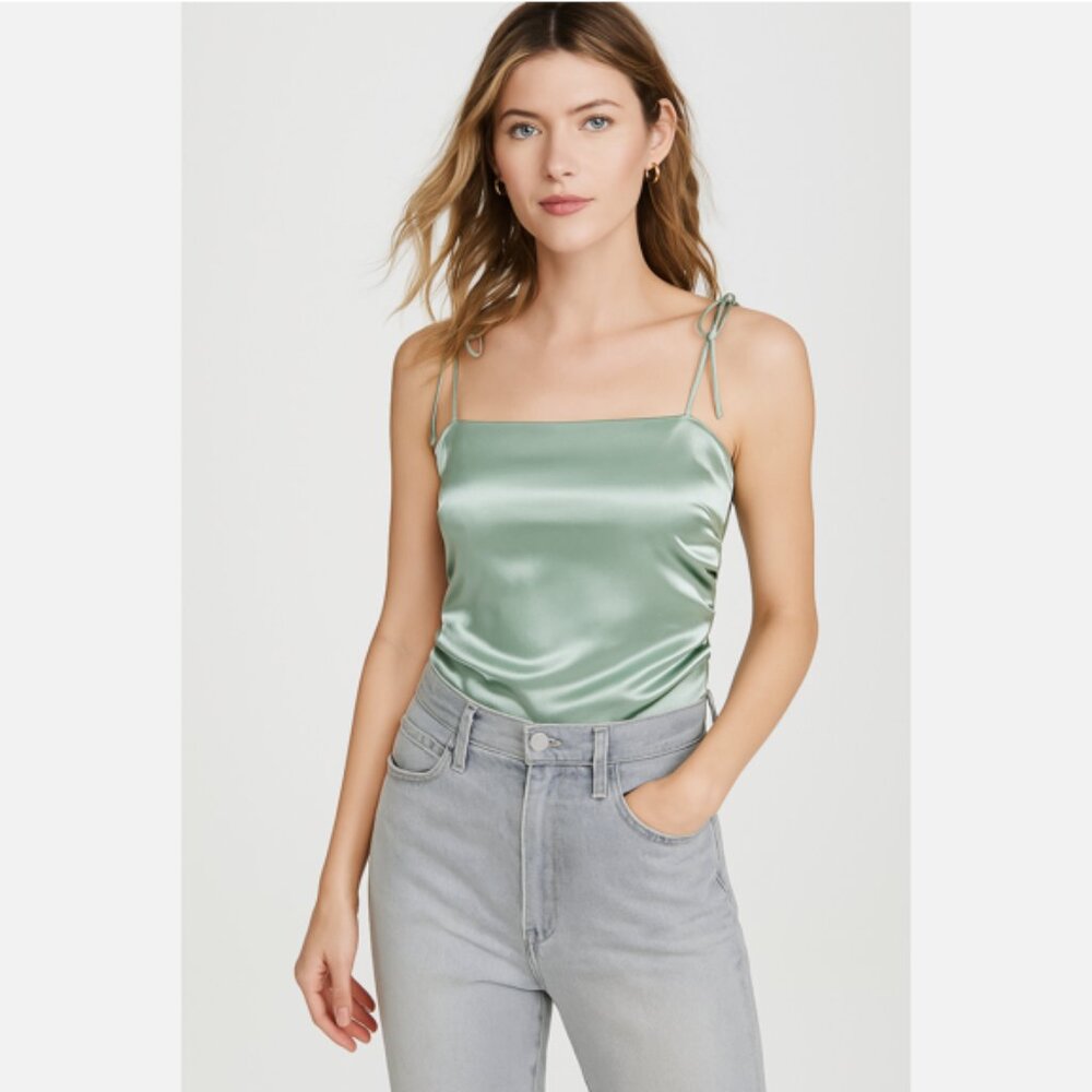 NWT Calvin Klein Crop Top Camisole Sage Green Satin Scalloped Elastic Back XL